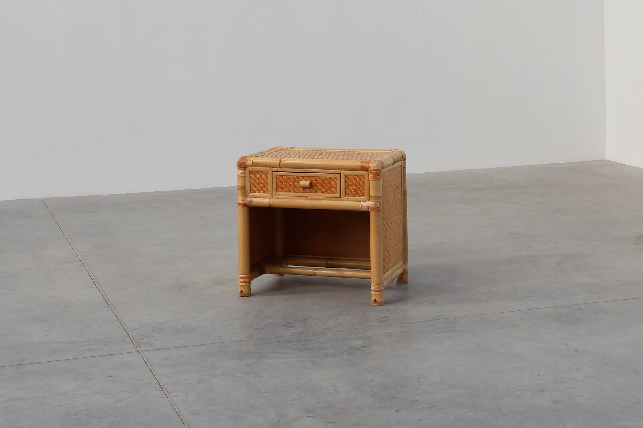 Italian 1970s bamboo and wicker chest of drawers or nightstand