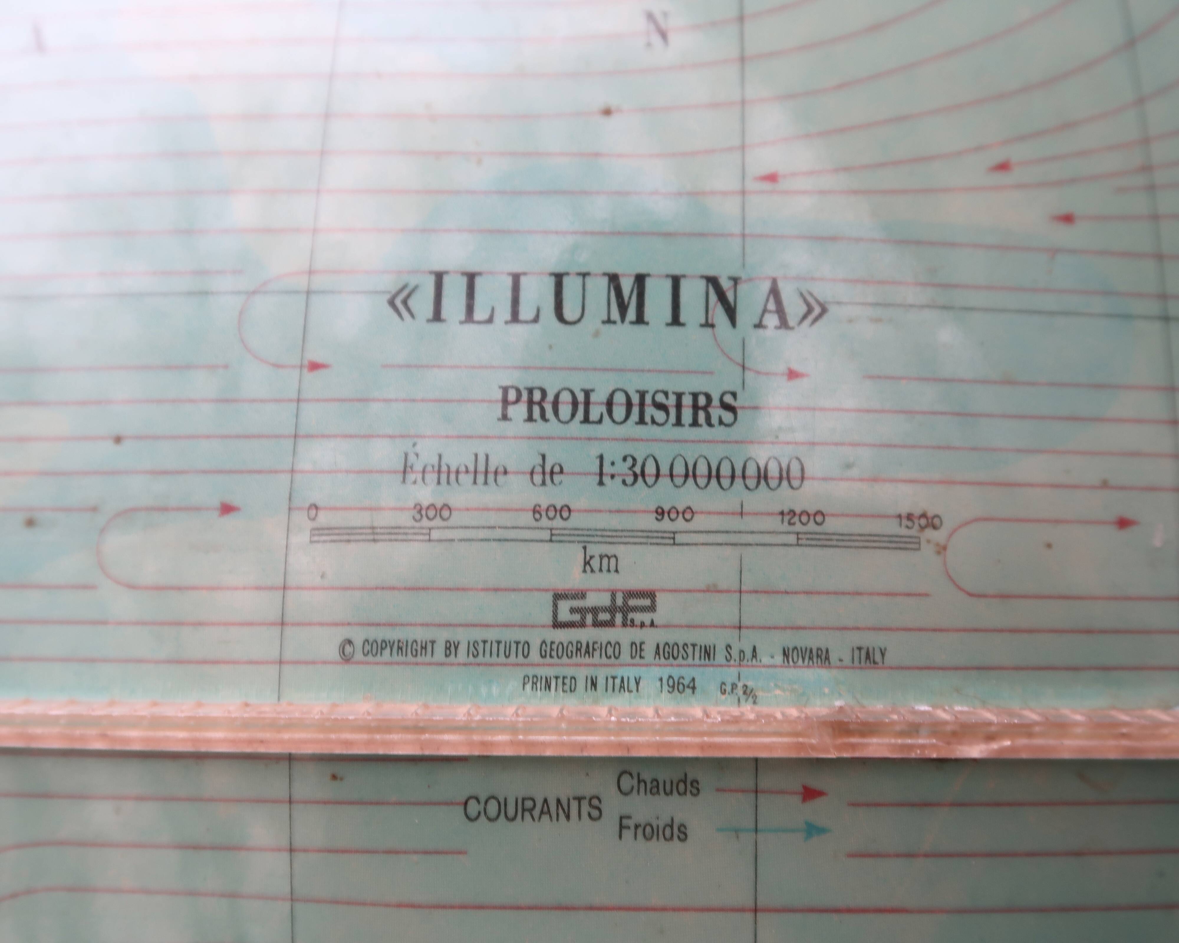 Very large illuminated world map by Illumina Proloisirs from 1964