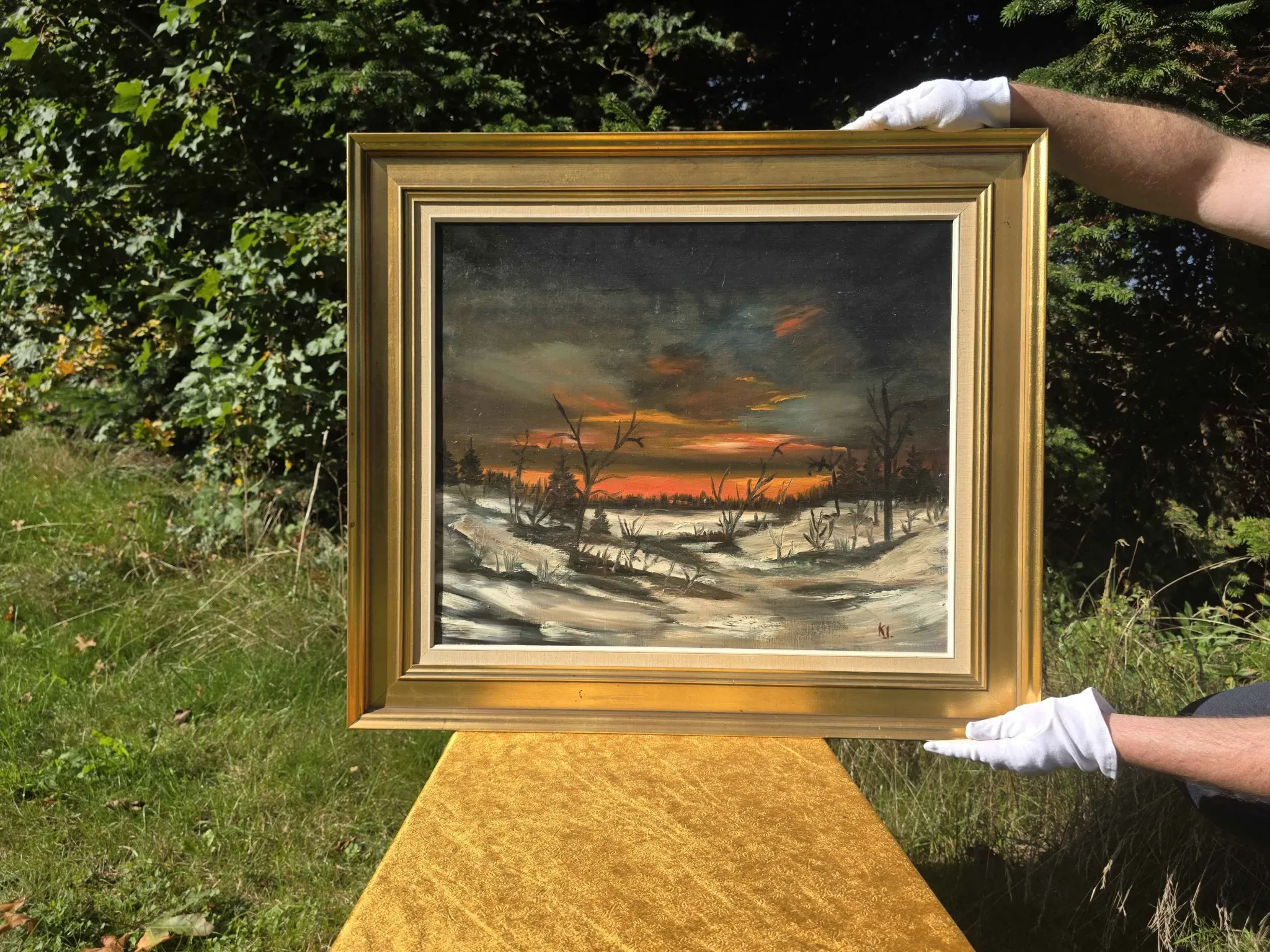 Vintage Winter Landscape Oil Painting