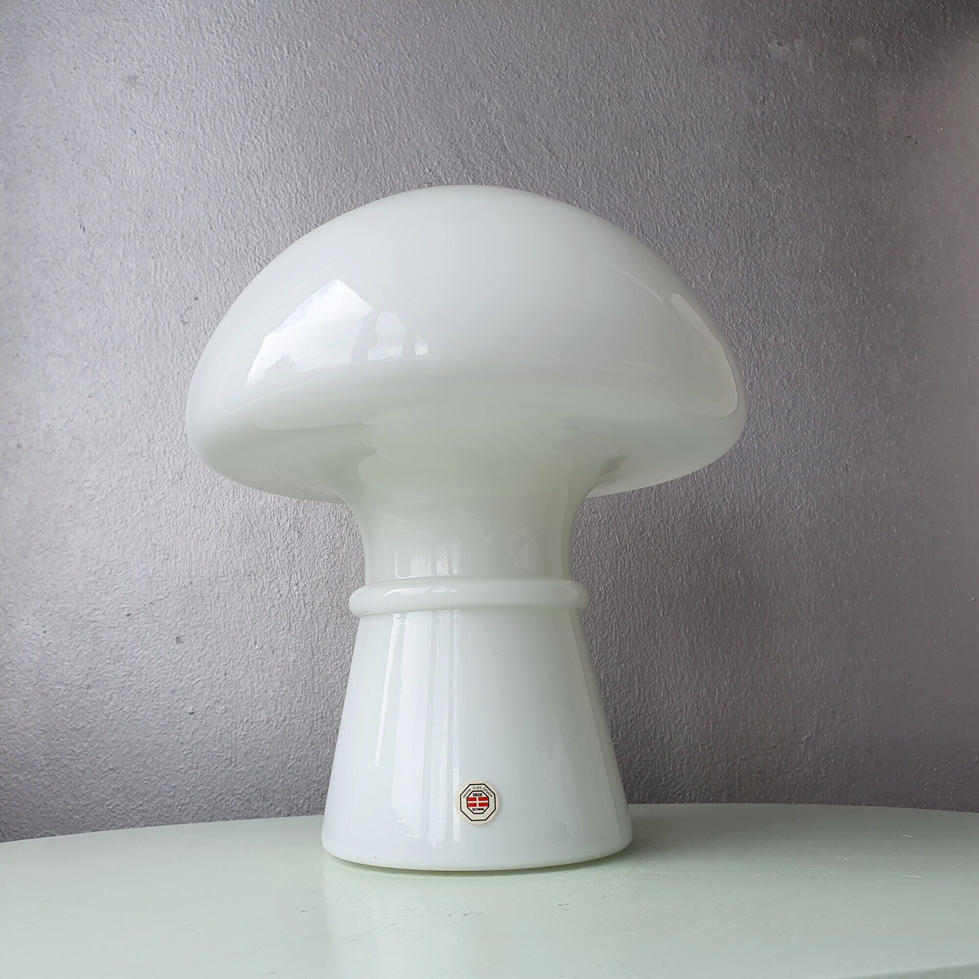 Lampe de table champignon en verre vintage, design danois Odreco, années 80