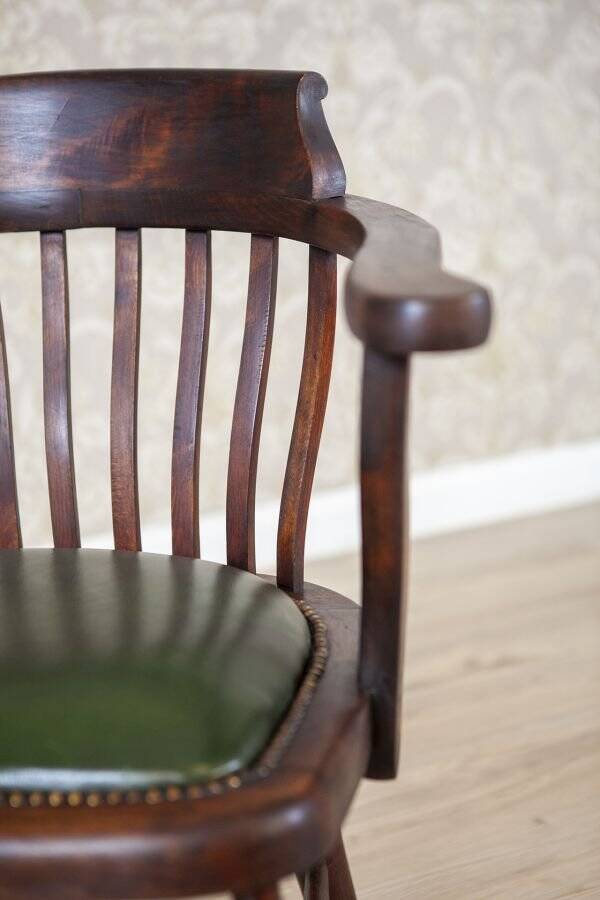 Early-20th Century Beech Desk Chair with Leather Seat, 1950s