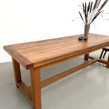 Large modernist farmhouse table in solid beech, thick dowelled top.