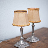 Vintage lamp pair, bedside lamp, tin lamp stand with lampshade, interior décor