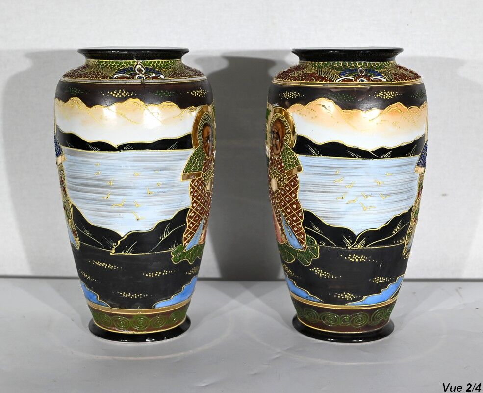 Pair of satsuma vases in japanese porcelain – early twentieth