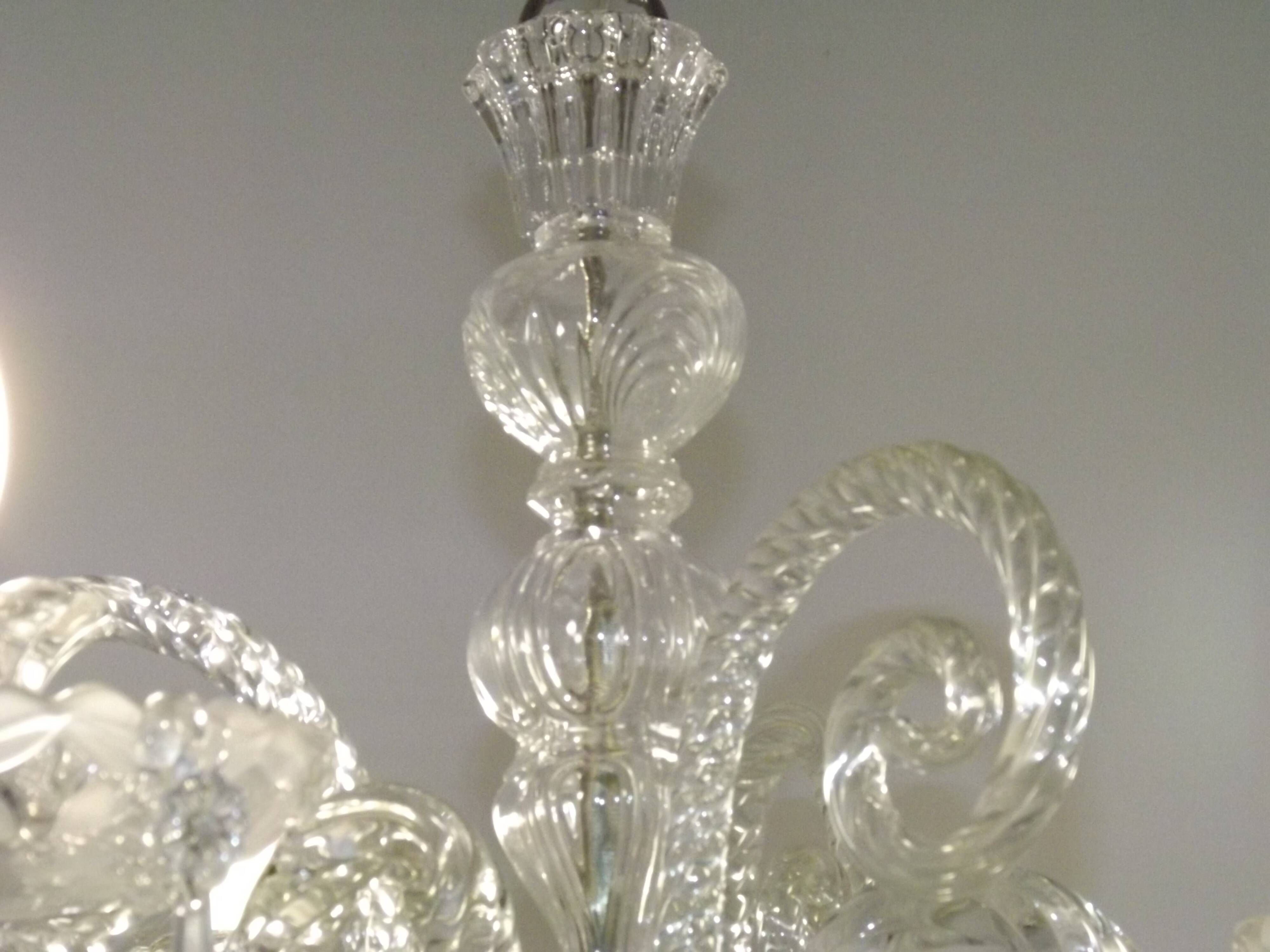 French antique glass and crystal barley twist three-armed four-light chandelier 5135