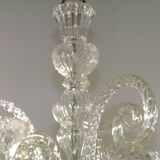 French Antique Glass and Crystal Barley Twist 3 Armed 4-Light Chandelier 5135