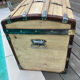 Exceptional rounded leather/brass box with beautiful restored clasps.