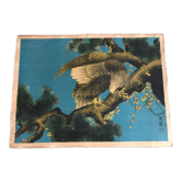 Old estampe of asia with polychrome decoration of eagle on a branch xixth
