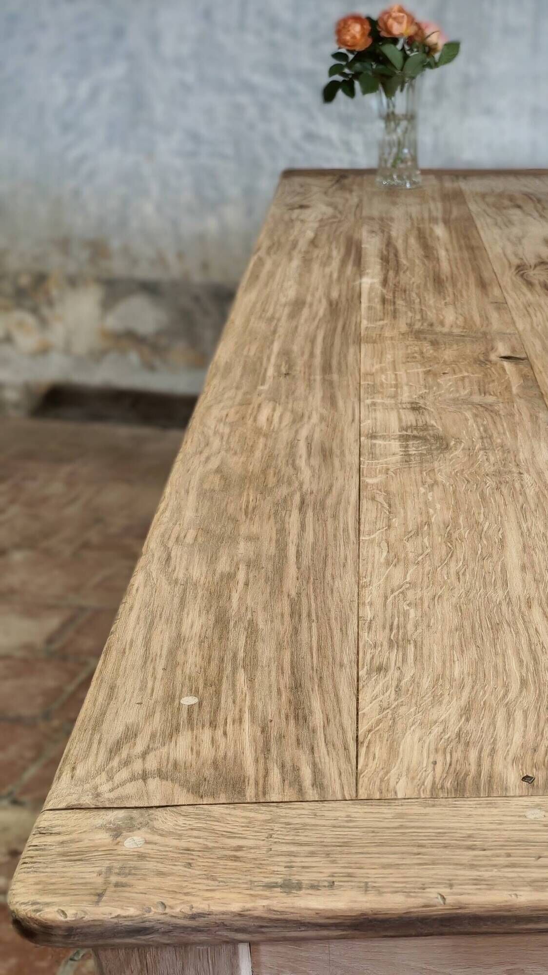 Solid oak farmhouse table "brut" 247x89, top "chocolate oak"
