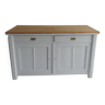 Vintage sideboard, 2 drawers, 1 shelf, 2 pearl gray patinated doors, wooden top.