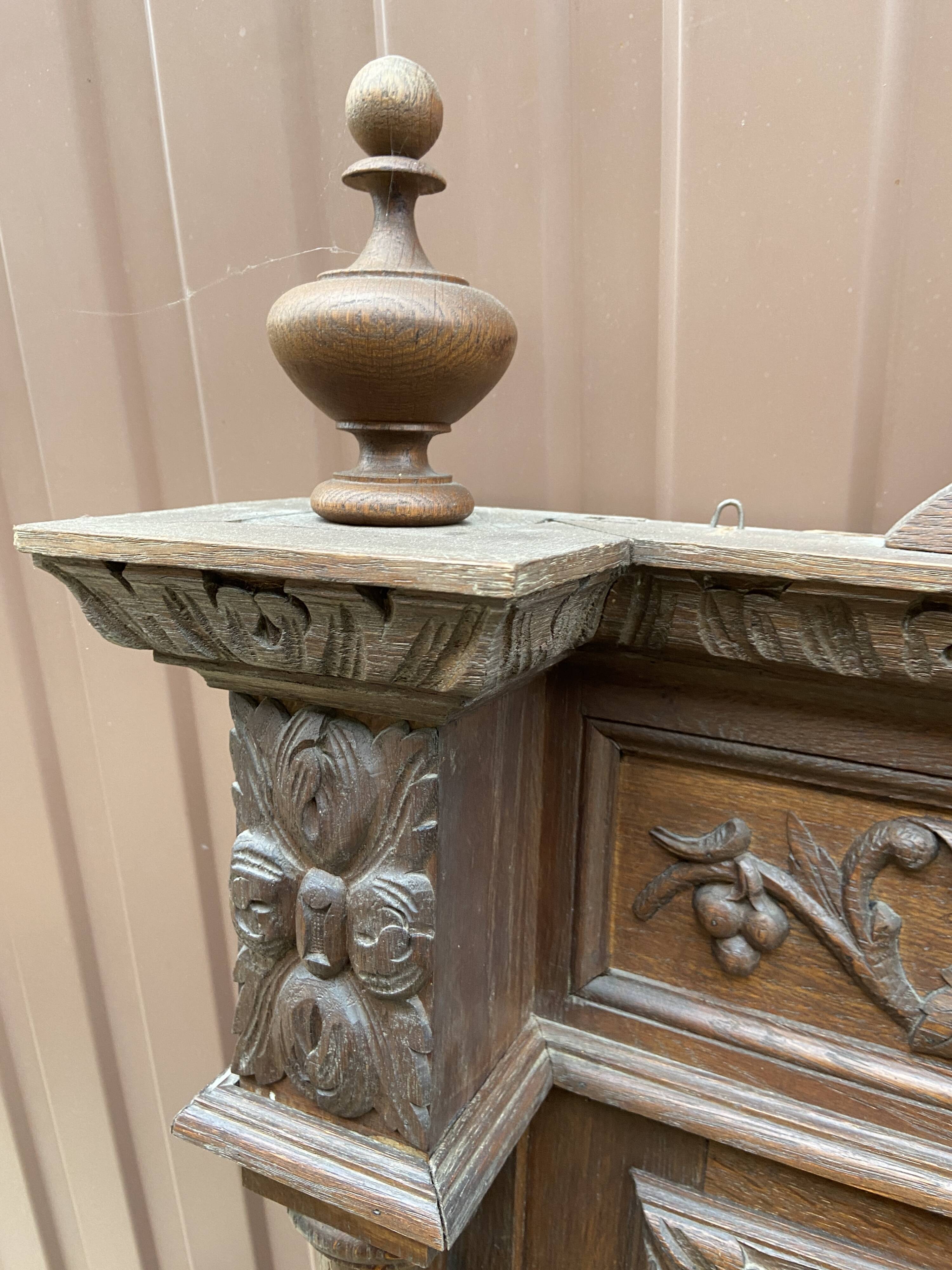 Renaissance style castle hunting mirror Louis XIII carved oak 1880