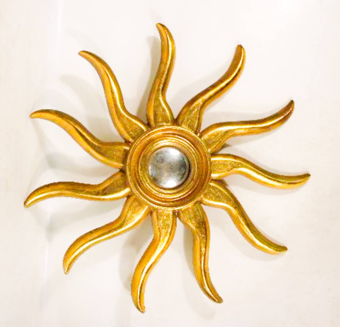 Miroir soleil italien en bois doré – Style vintage, format moyen