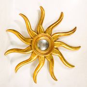 Miroir soleil italien en bois doré – Style vintage, format moyen