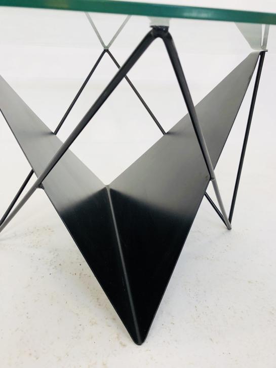 Table basse verre fil acier années 80