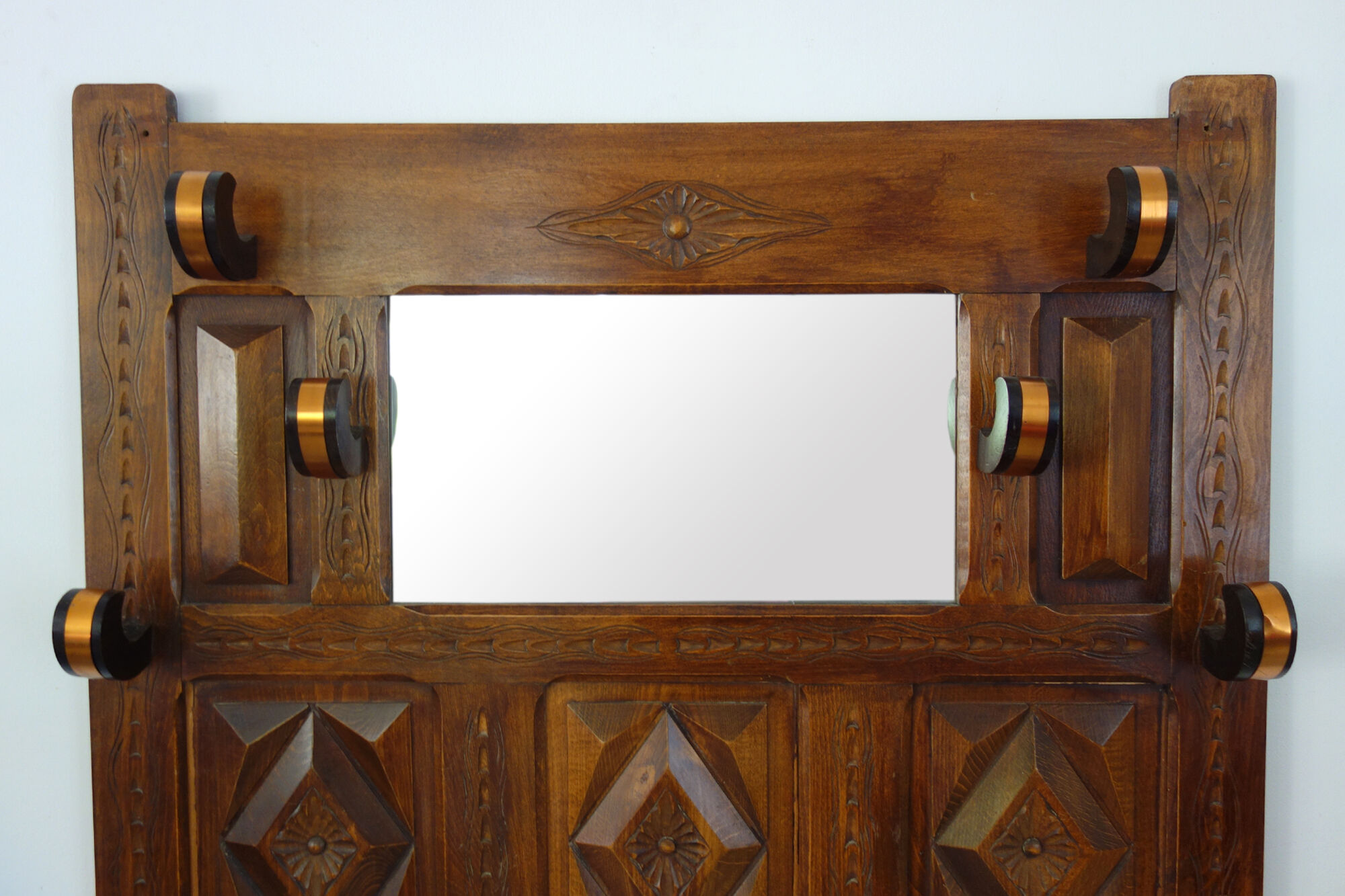 Coat rack cloakroom wood carved folk art