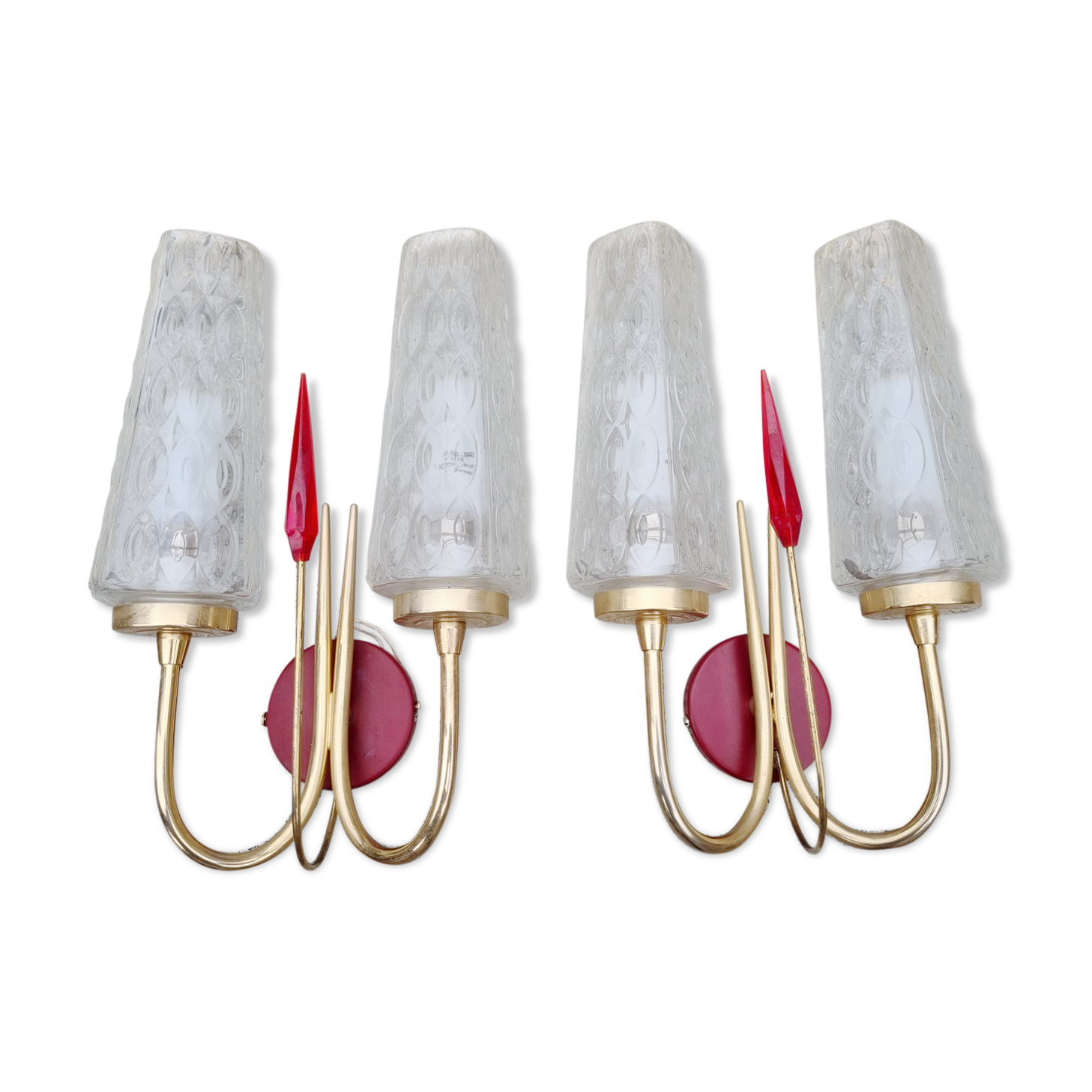 Pair of double fire wall lamps, vintage, 50/60s