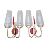 Pair of double fire wall lamps, vintage, 50/60s