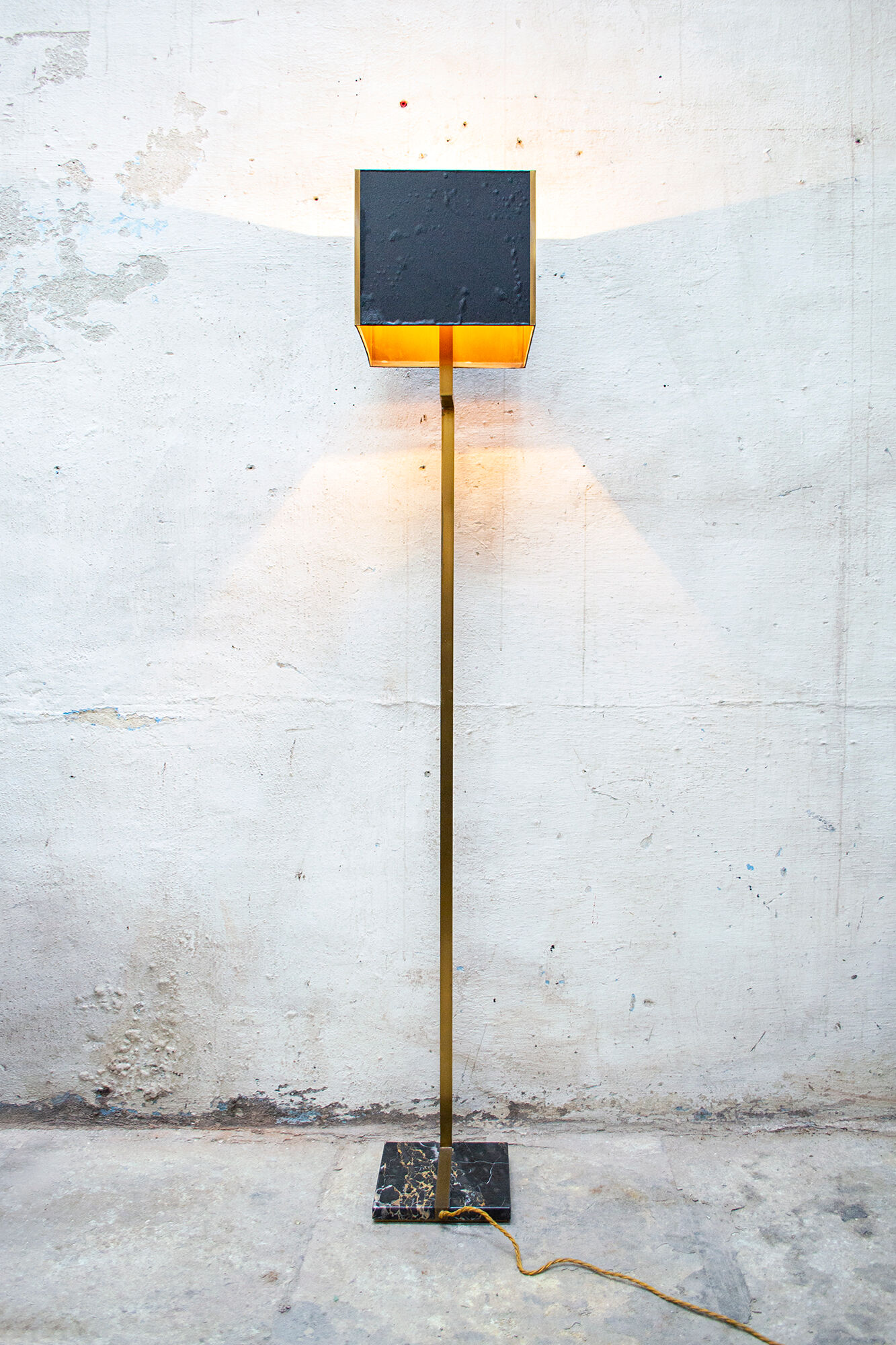 Brass, marble and leather lamp designed by Trussardi Atelier Anni 2000 For the theatre restaurant in