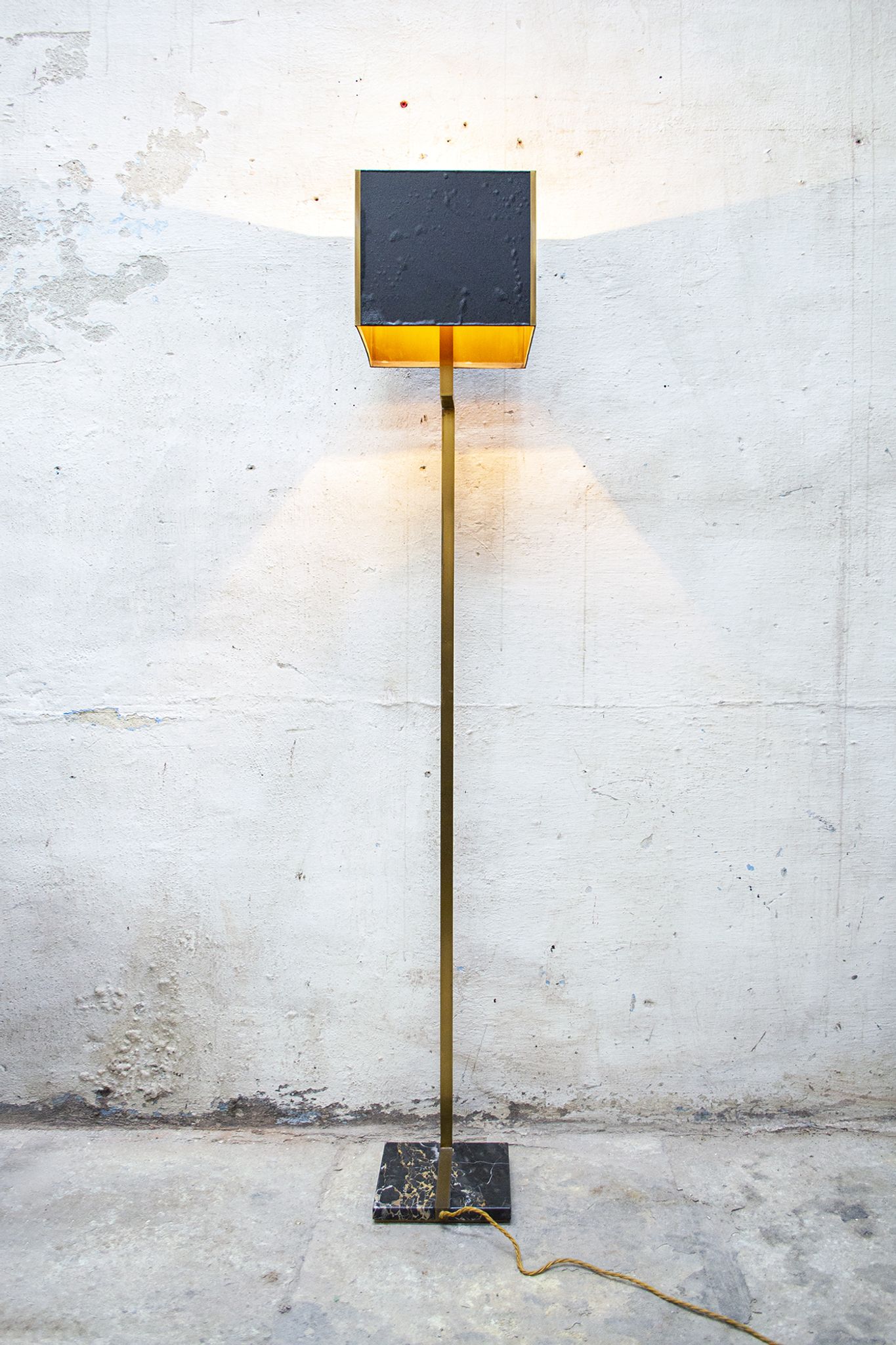 Brass, marble and leather lamp designed by Trussardi Atelier Anni 2000 For the theatre restaurant in