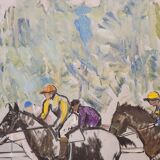 Acrílico sobre lienzo “Carrera de caballos”, León Lafourcade, ff. s. XIX