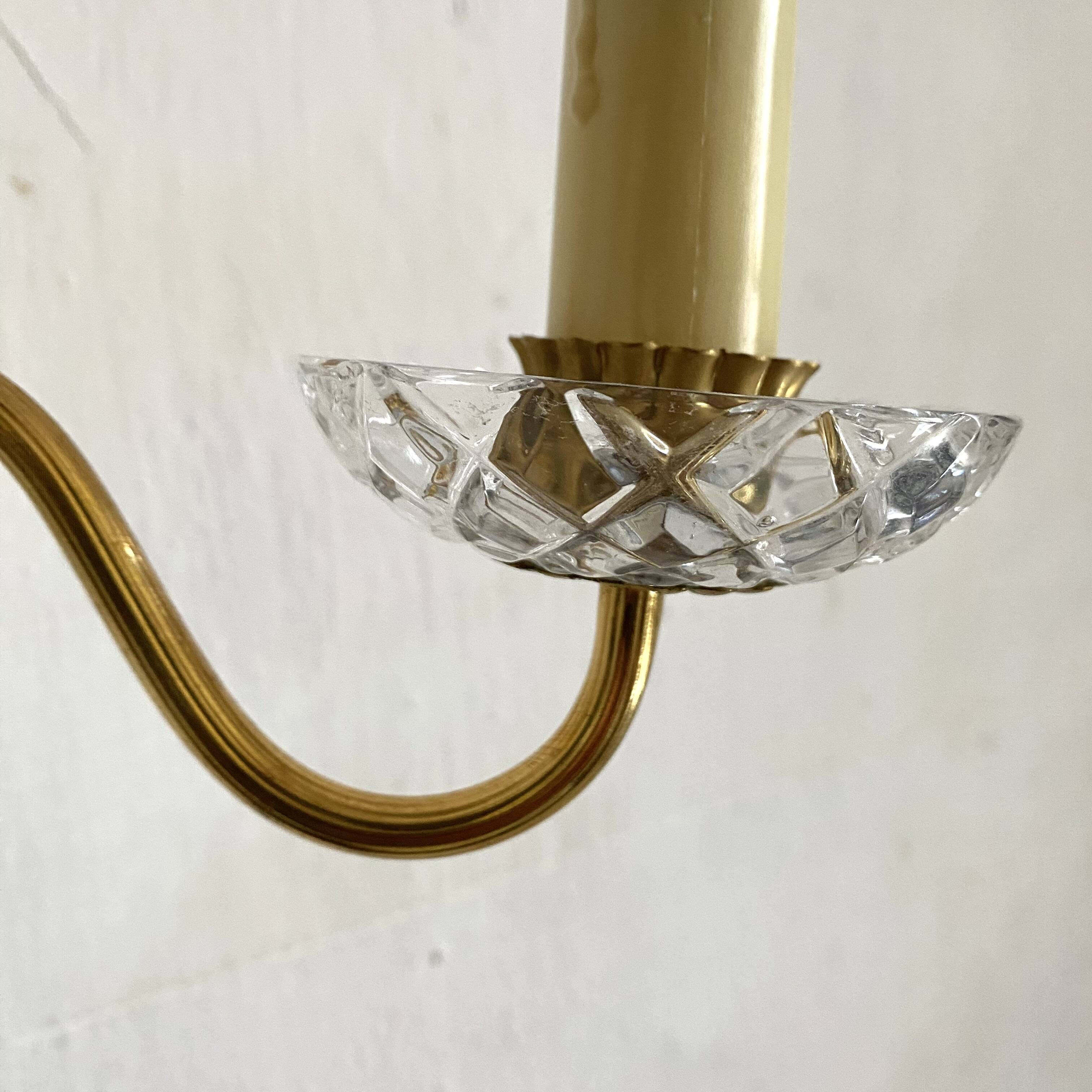 Pair of double glass and metal wall lights, 1960s