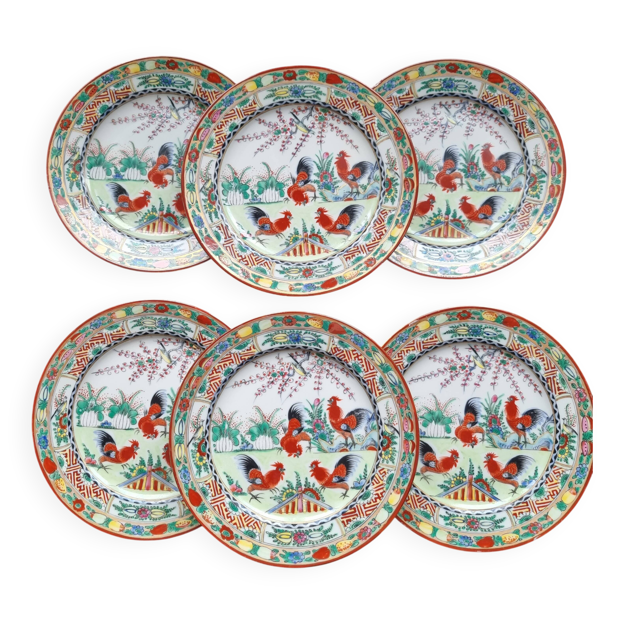Set of 6 vintage (1970) hand-painted dessert or appetizer plates
