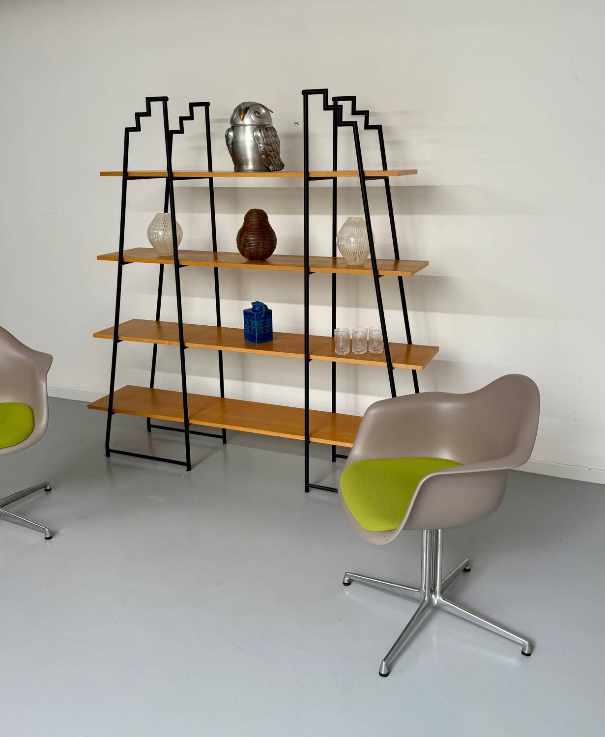 Étagère bibliothèque bois et métal design des années 80