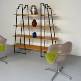 Étagère bibliothèque bois et métal design des années 80