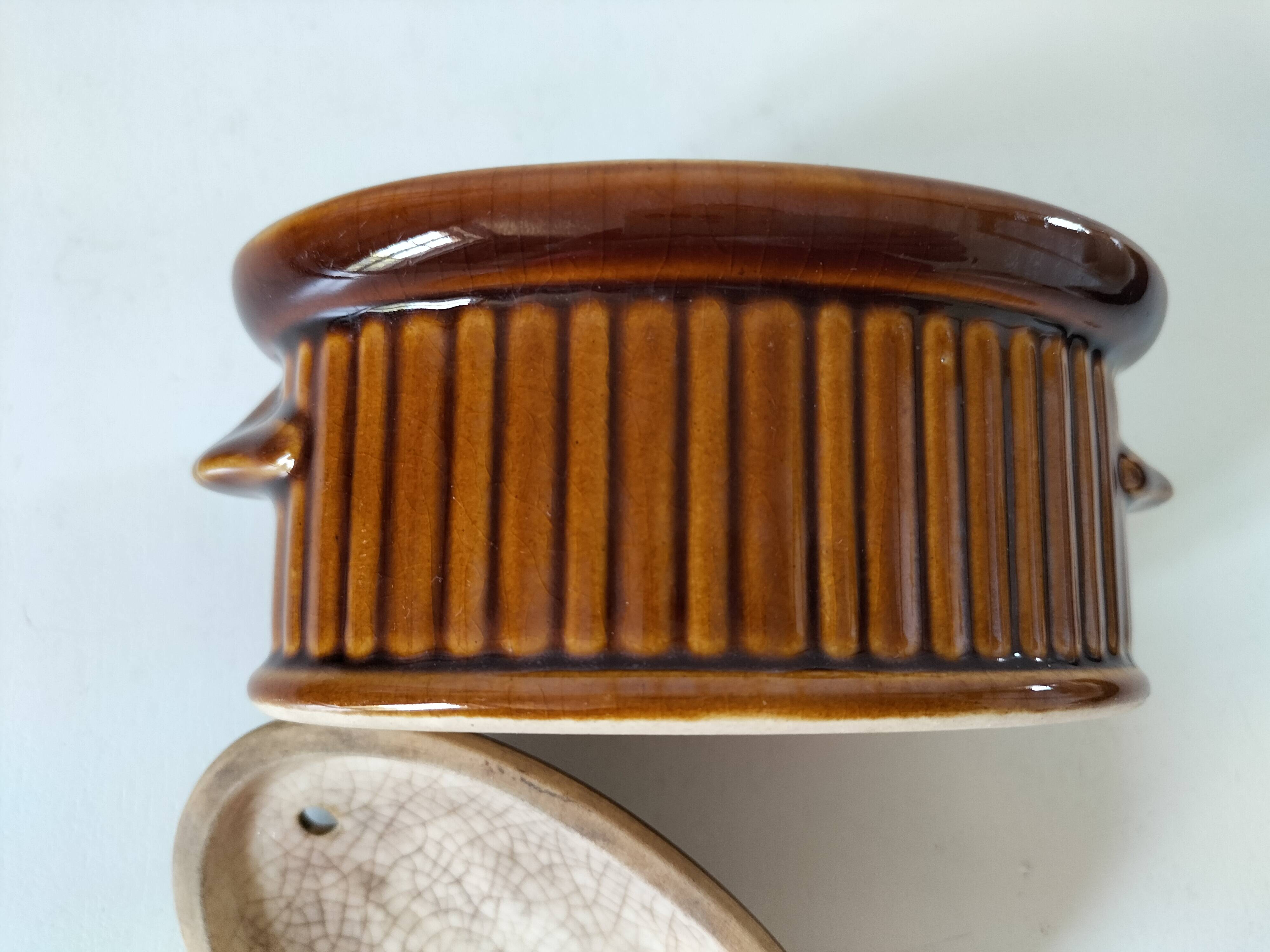 Small vintage oval terrine in caramel ceramic
