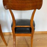 Set of Biedermeier Shovel Chairs in Walnut & Black Leather, Austria, 1820s
