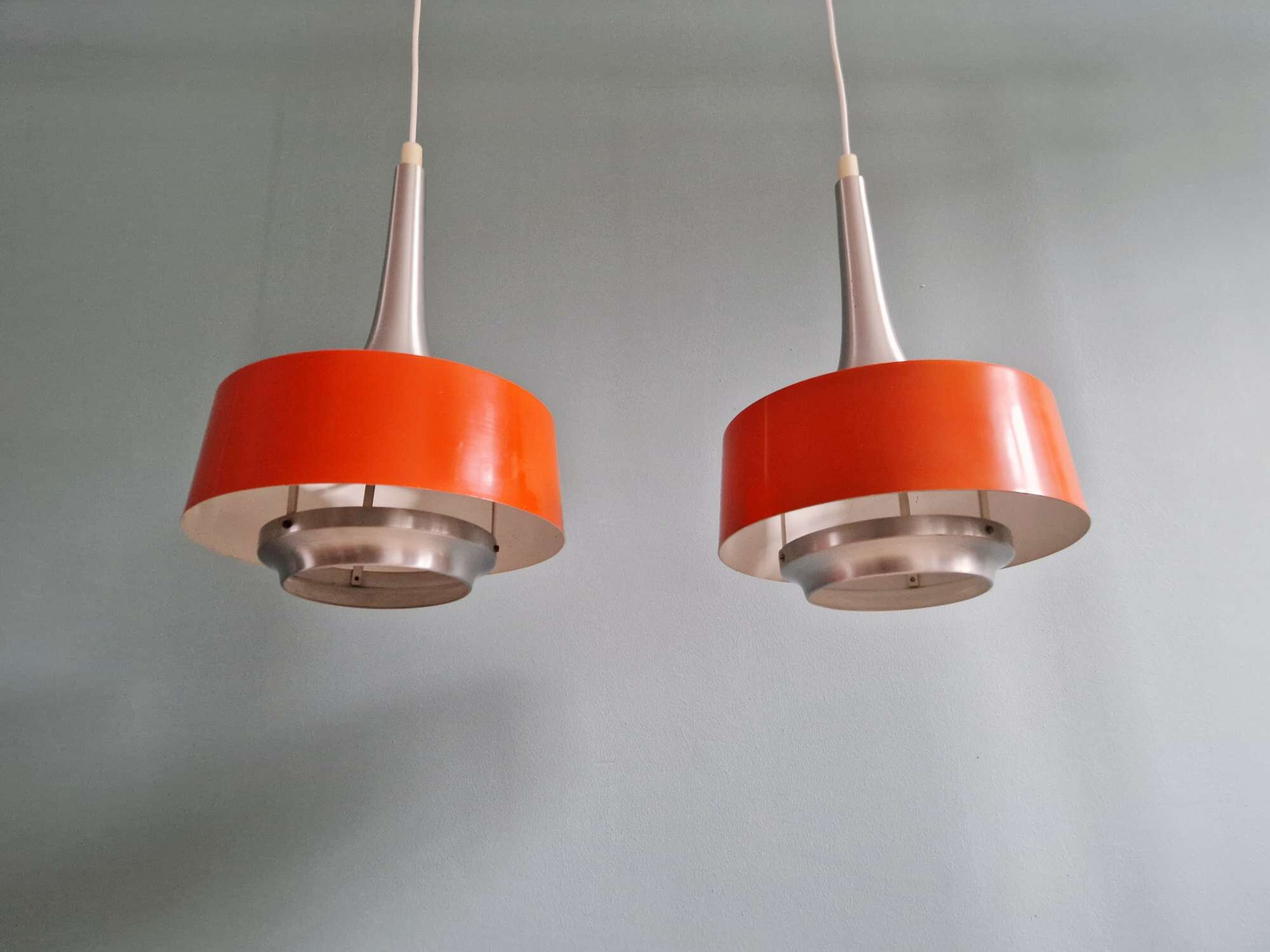 Pair of Scandinavian brushed aluminium pendants, Philips, 1960s