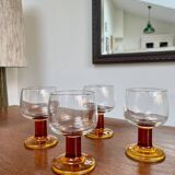 Set of 4 vintage amber stemmed glasses – 1970s