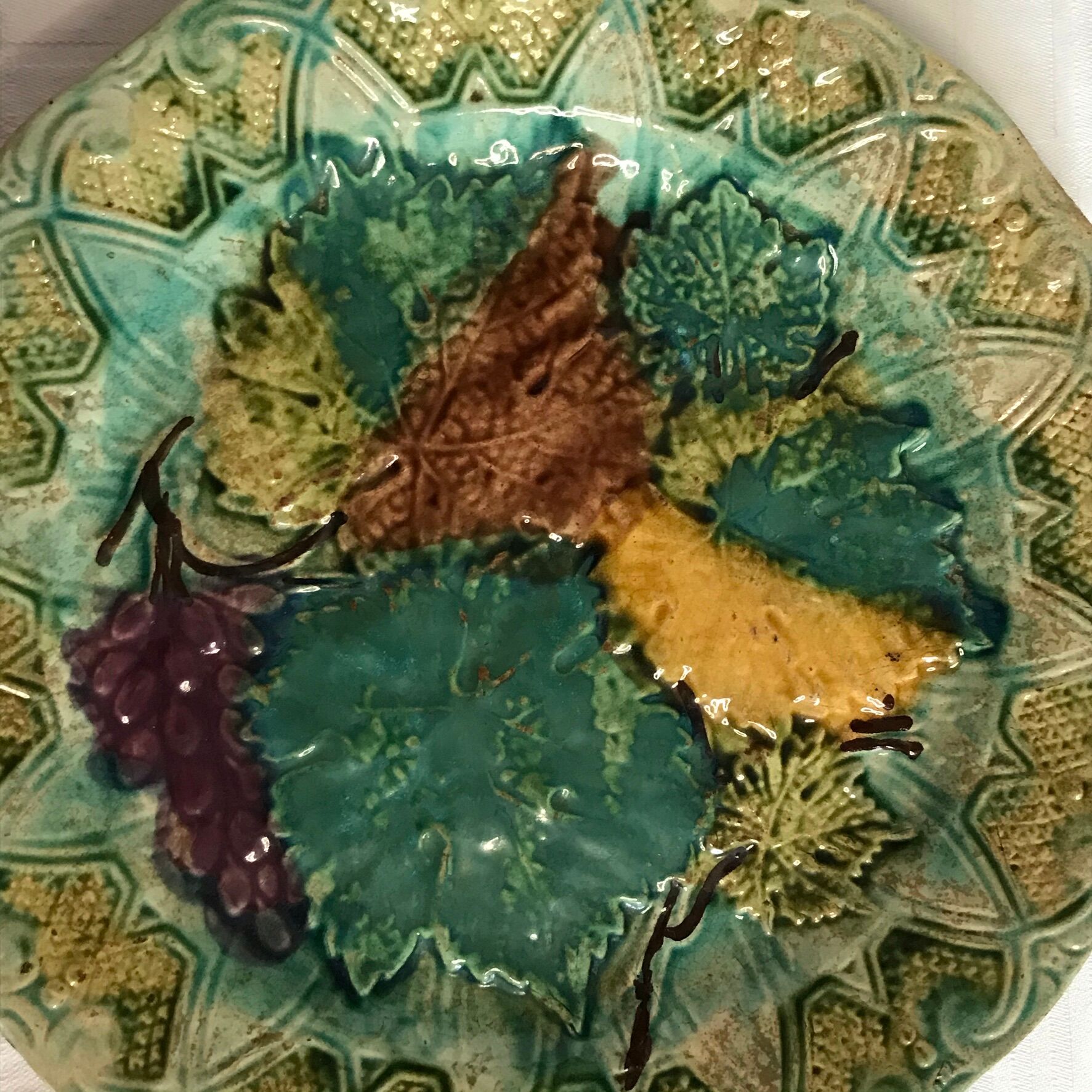 Old plates in 20th-century Sarreguemines dabbling