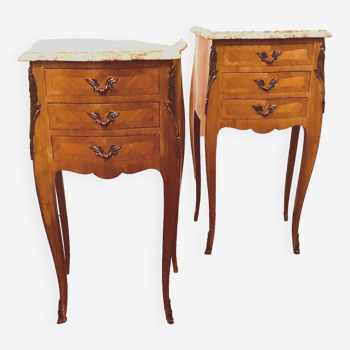 Pair of Louis XV style bedside tables in 20th century inlaid veneer