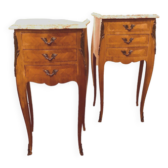Pair of Louis XV style bedside tables in 20th century inlaid veneer