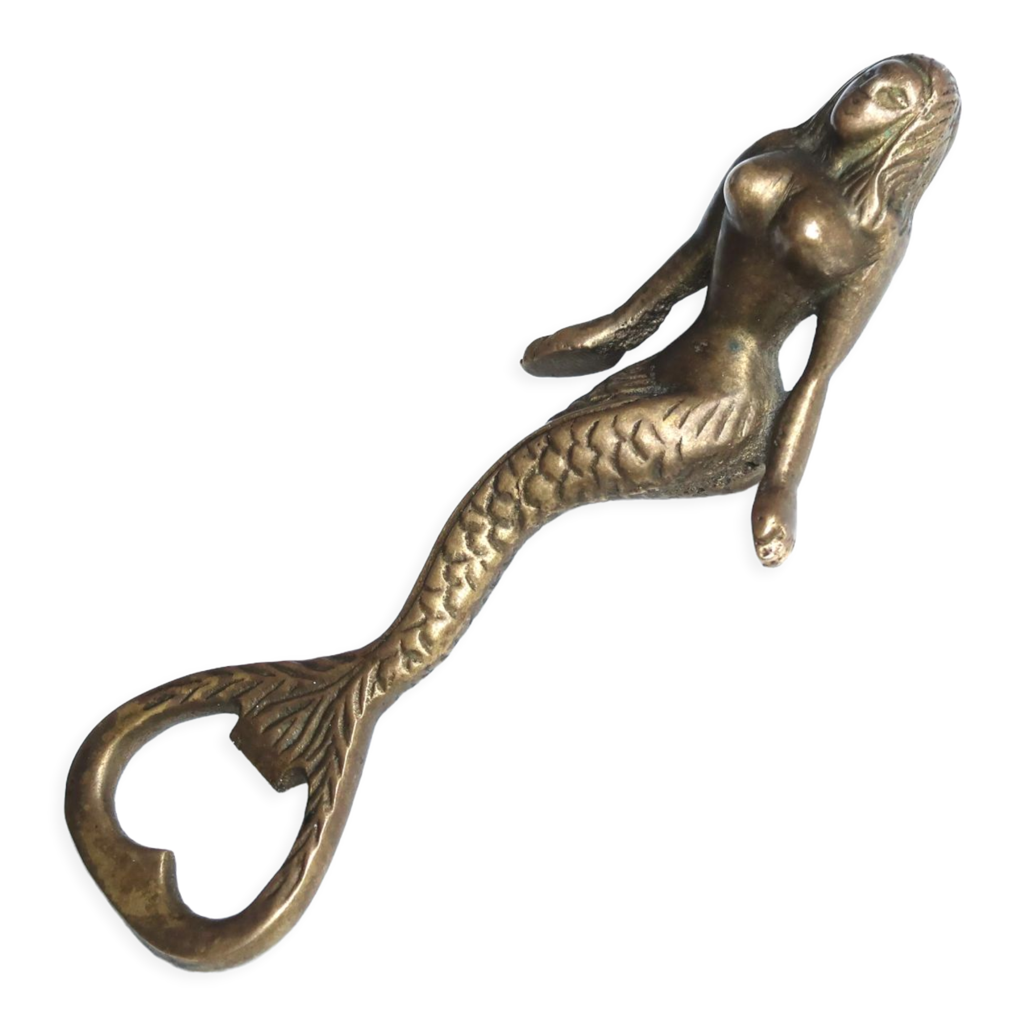 Brass mermaid bottle opener, 60s