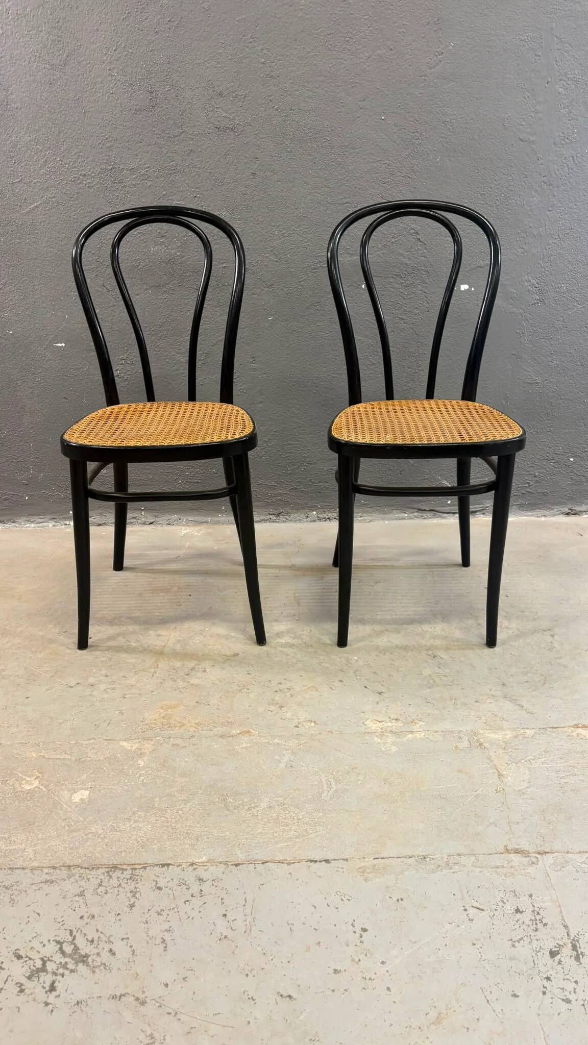 Pair of bentwood chairs, Vienna straw seats, 1960s, Poland