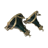 Set of 2 wall consoles, brackets in dark green porcelain and brass