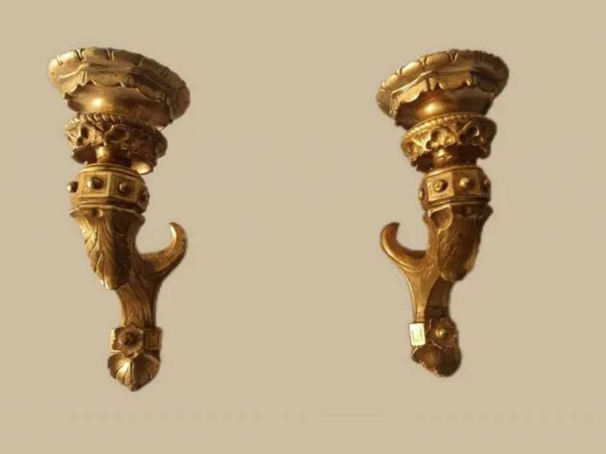 Pair of Gilded Wooden Wall Sconces, Mid-19th Century