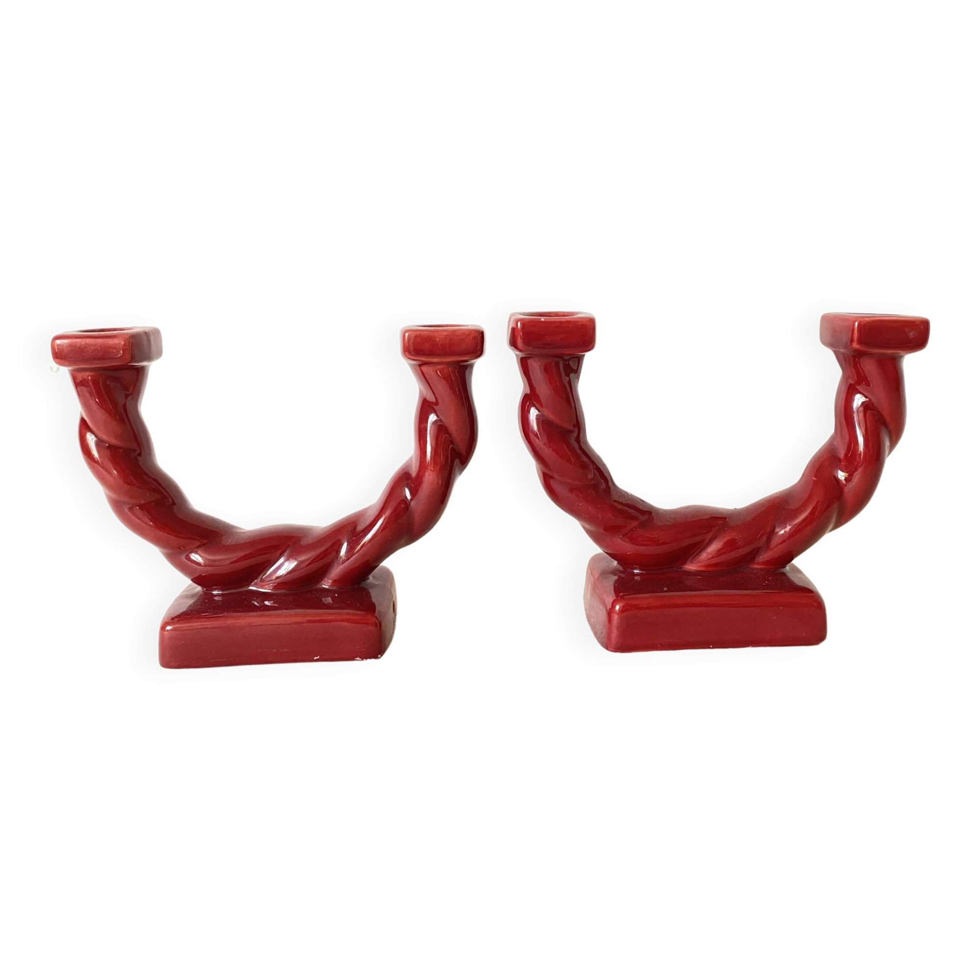Pair of double ceramic candlesticks, 1950s