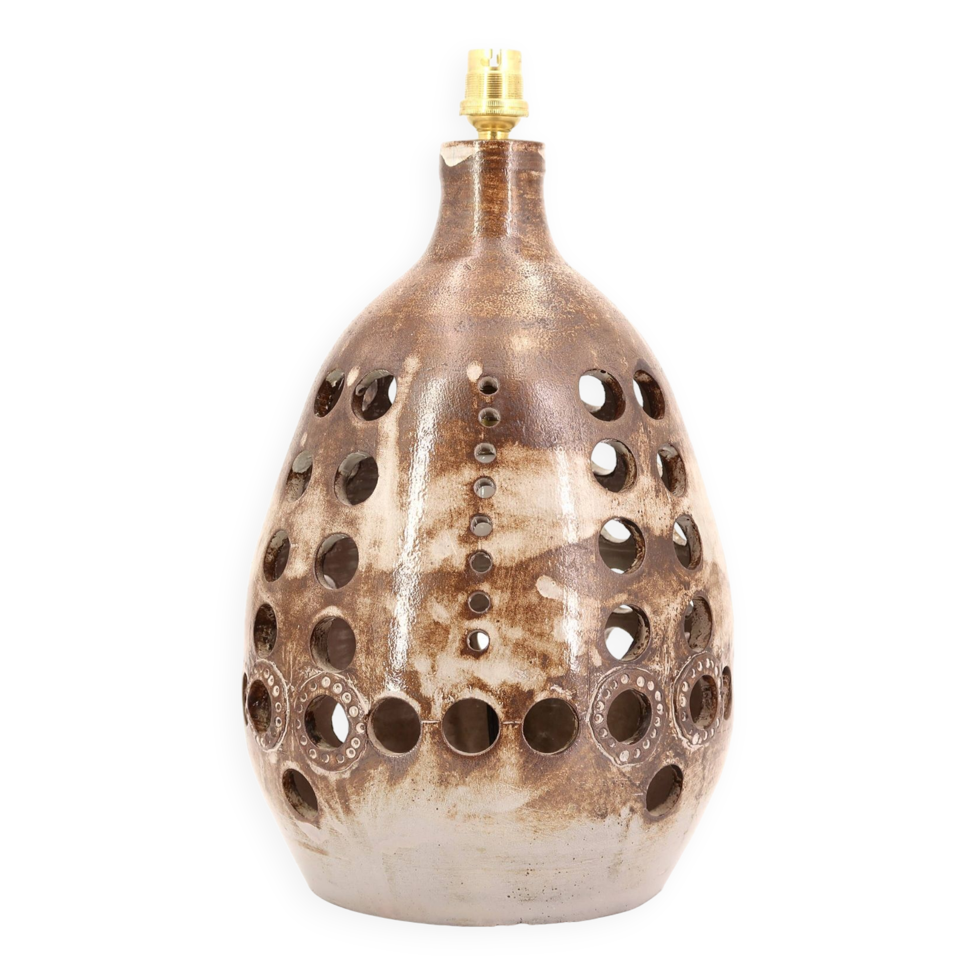 Large brown ceramic lamp signed, 1970s