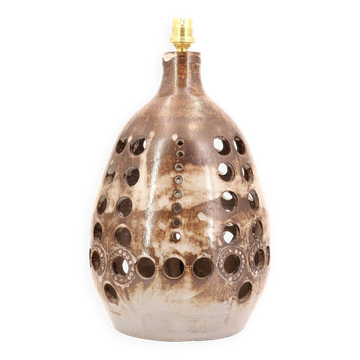 Grande lampe en céramique marron signée, années 70