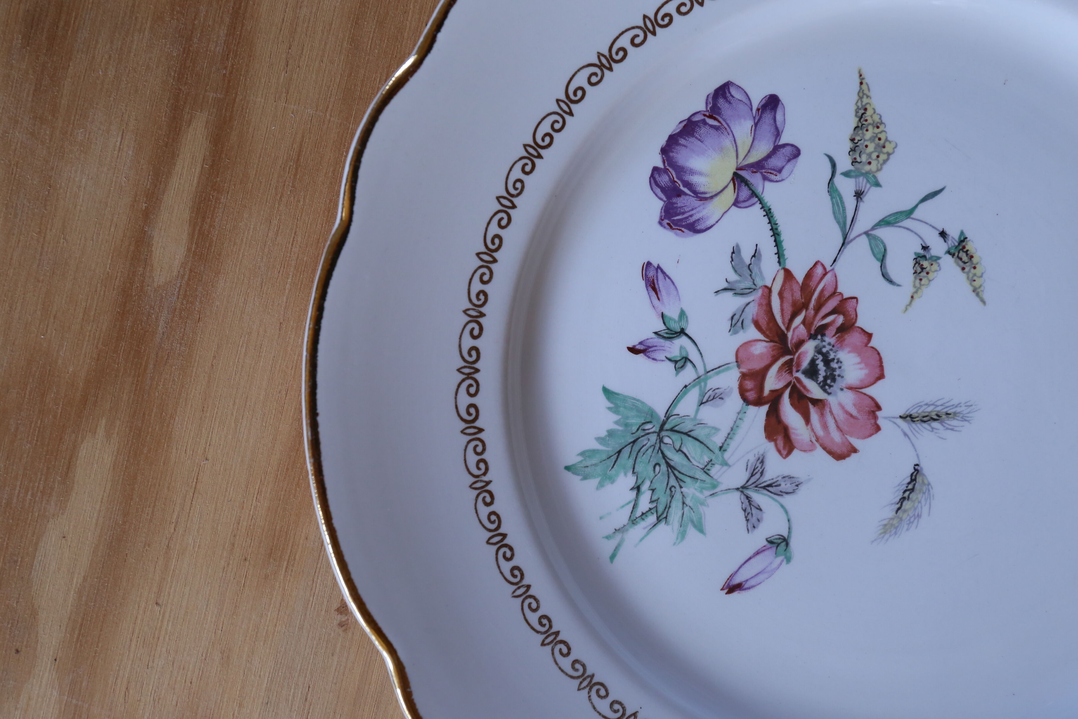 4 flat plates vintage floral pattern Luneville Badonviller