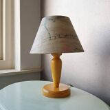 Wooden table lamp with fabric lampshade 1980