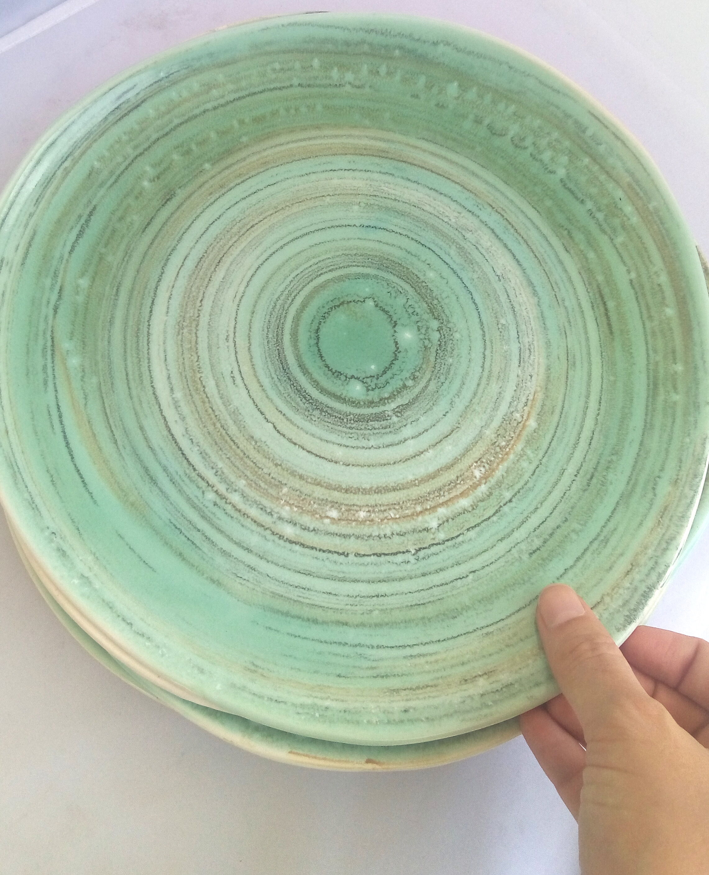 Lot of 7 plates Niderviller green celadon earthenware
