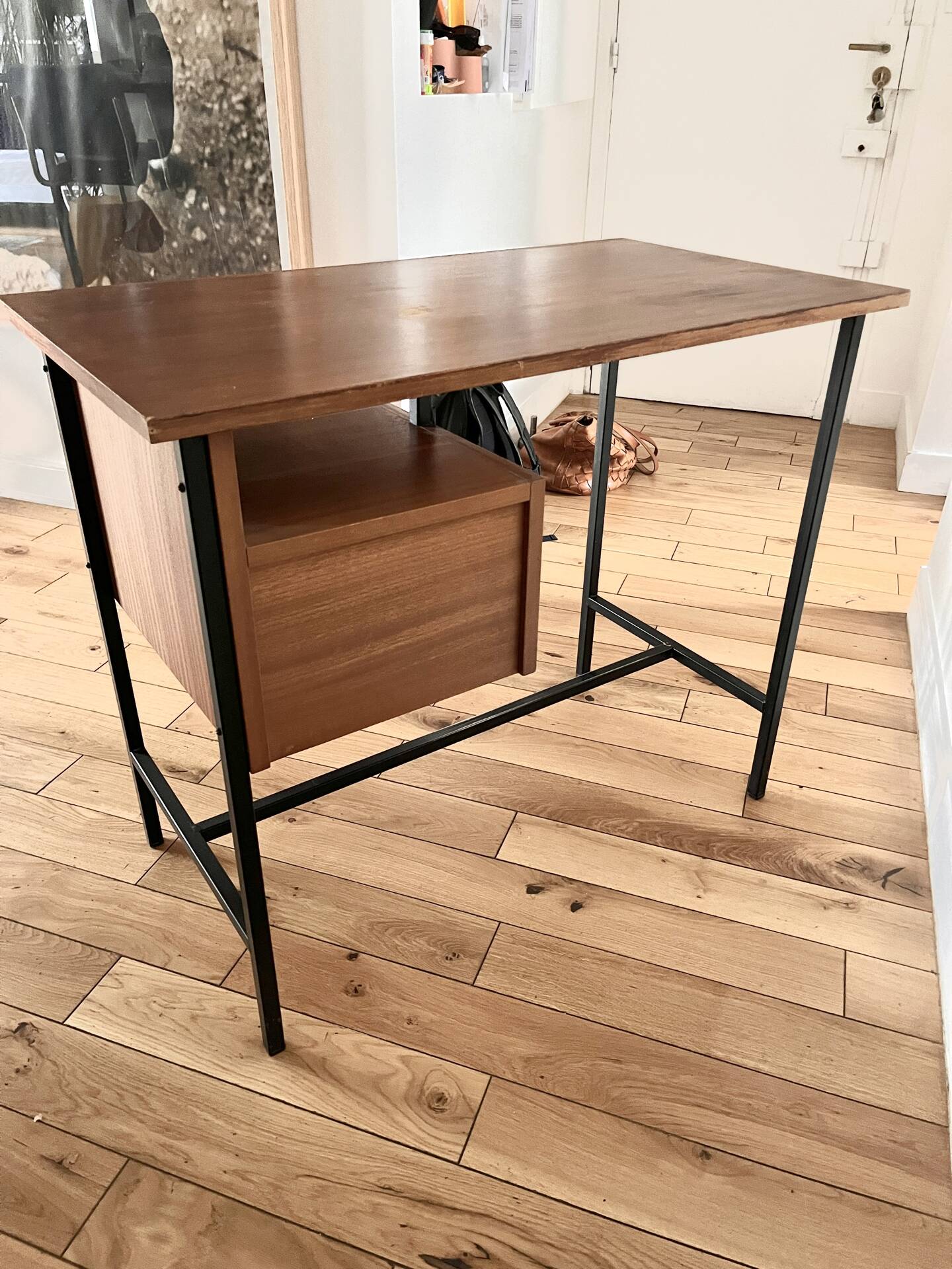 Vintage wooden metal desk design from the 1950s.