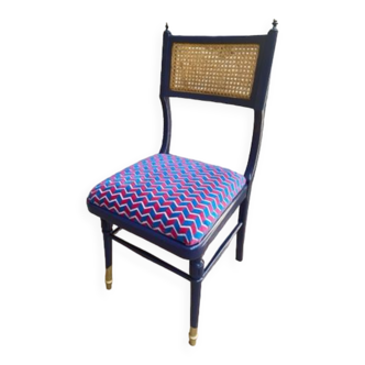 70s chevron wooden wicker chair