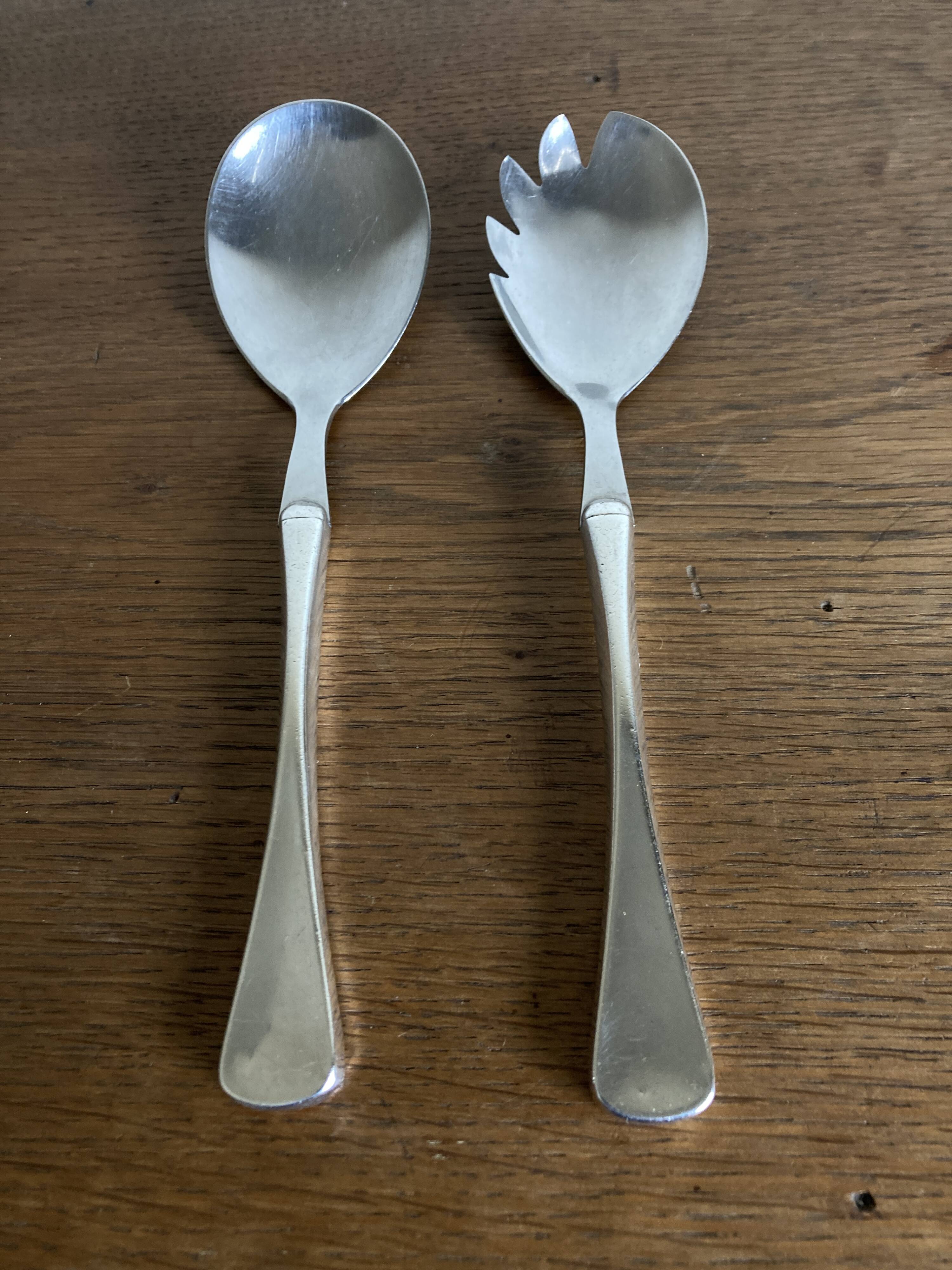 Midcentury Denmark Sorensen sterling silver salad server set 1959