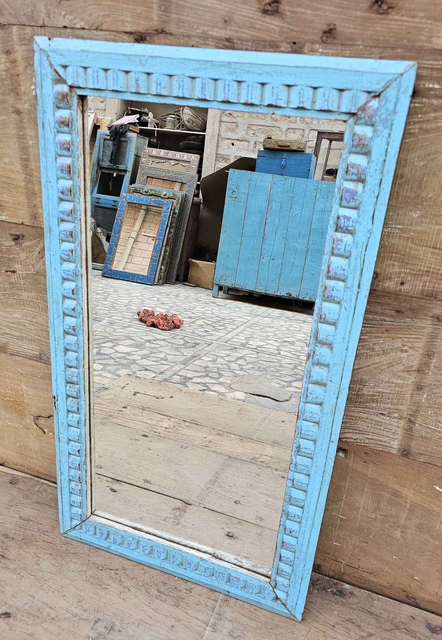 Antique Art Deco mirror in Burmese teak.