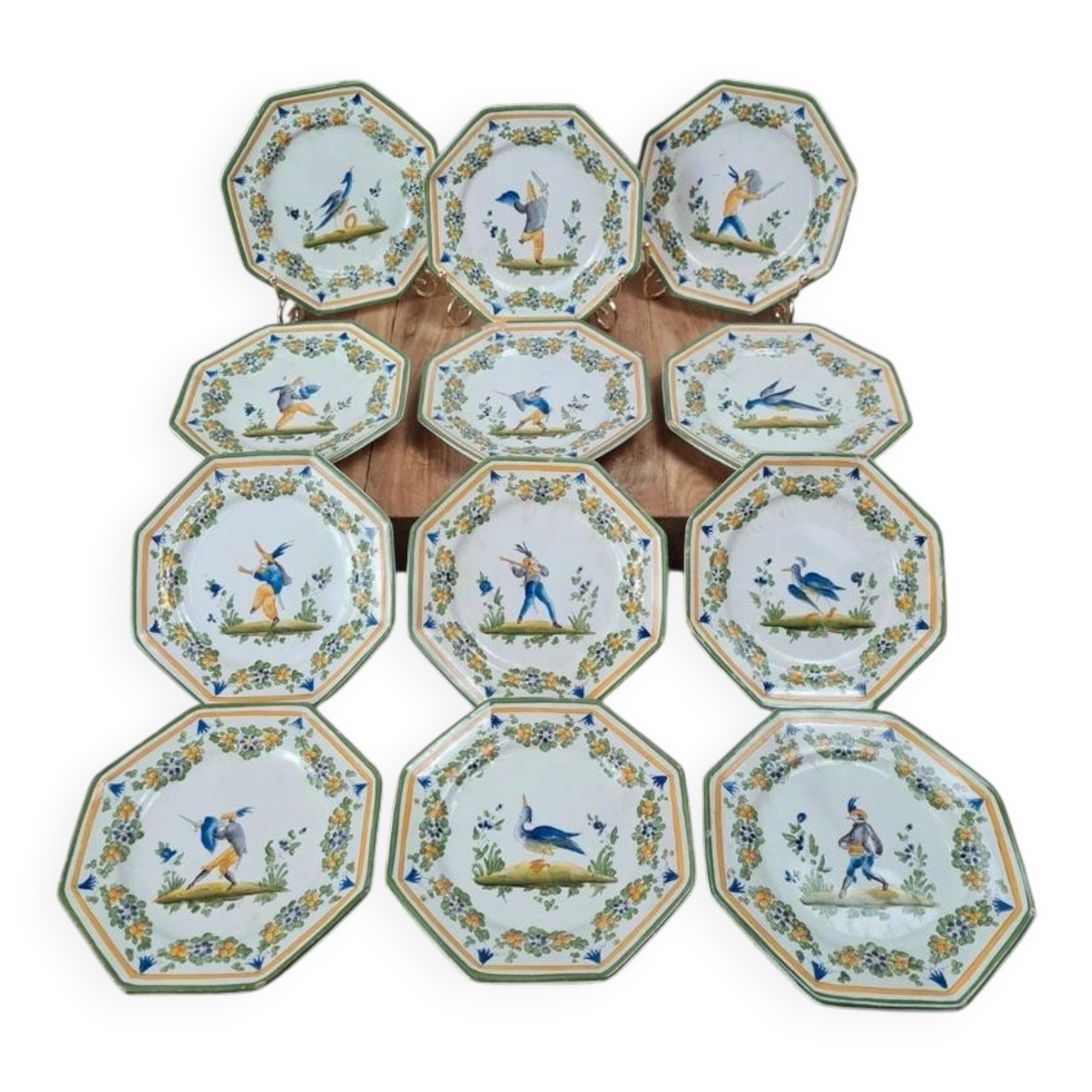 Set of 12 small antique plates by Alfred Renoleau, different designs.